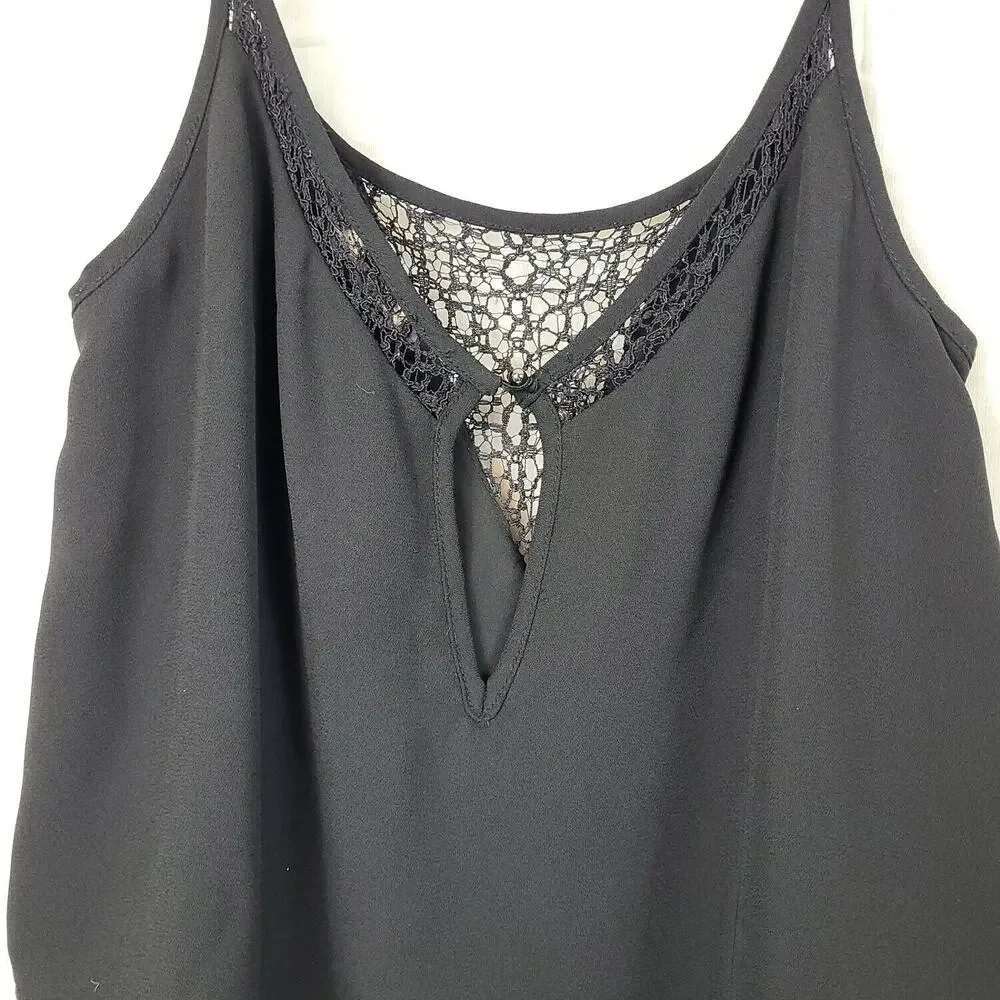 Mango Womens Black Spaghetti Strap Keyhole‎ Back Ruffled Tank Dress Size XXS